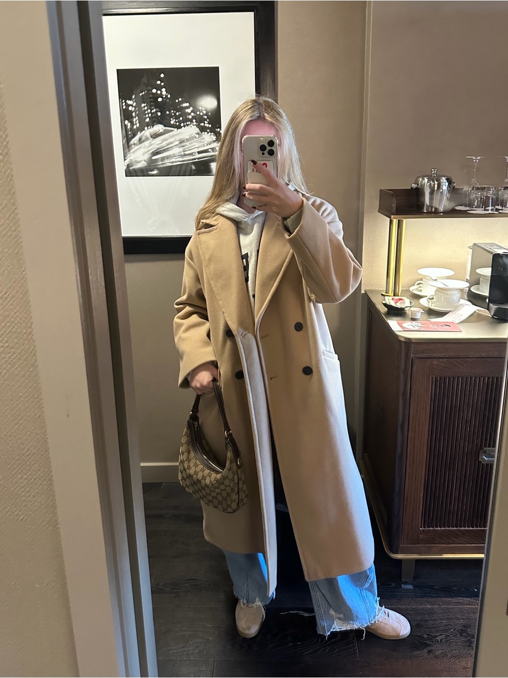 Zara Camel Brown Long Button Double Breasted Oversized Coat Size Small - Picture 5 of 7